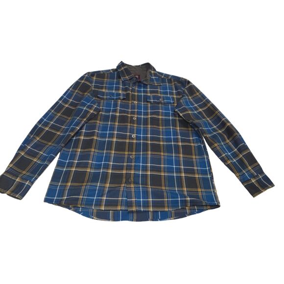 Swiss Tech Mens Medium 38-40 Button Down Shirt Flannel Blue Brown Plaid - Picture 4 of 11